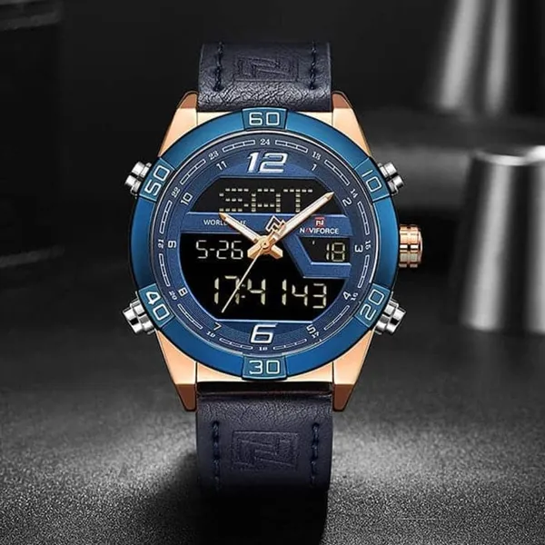 NAVIFORCE NF9128 Dual Display PU Leather Men's Watch – Dial Color: Blue, Strap Color: Blue – View 4