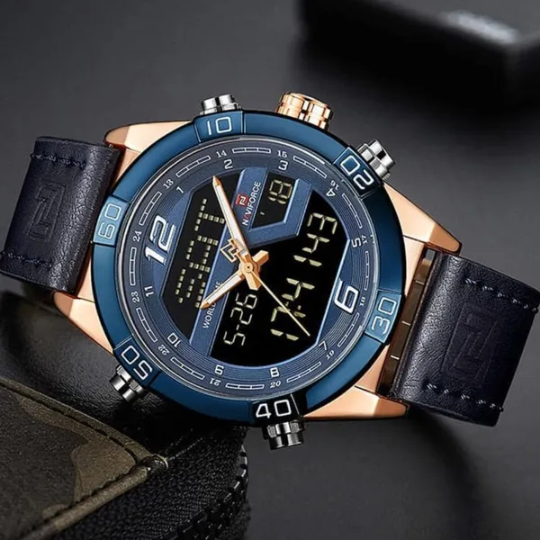 NAVIFORCE NF9128 Dual Display PU Leather Men's Watch – Dial Color: Blue, Strap Color: Blue – View 5