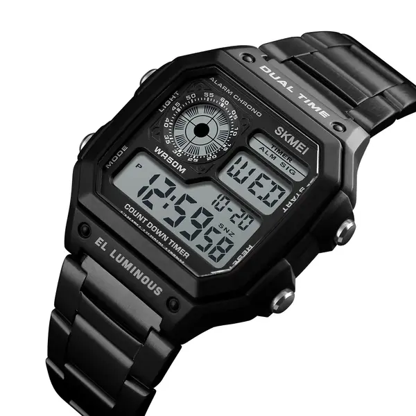 SKMEI 1335 Digital Multifunctional Stainless Steel Sporty Men's Watch – Dial Color: Black, Strap Color: Black – View 2