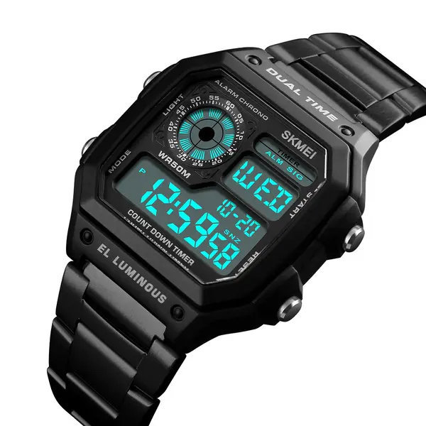 SKMEI 1335 Digital Multifunctional Stainless Steel Sporty Men's Watch – Dial Color: Black, Strap Color: Black – View 3
