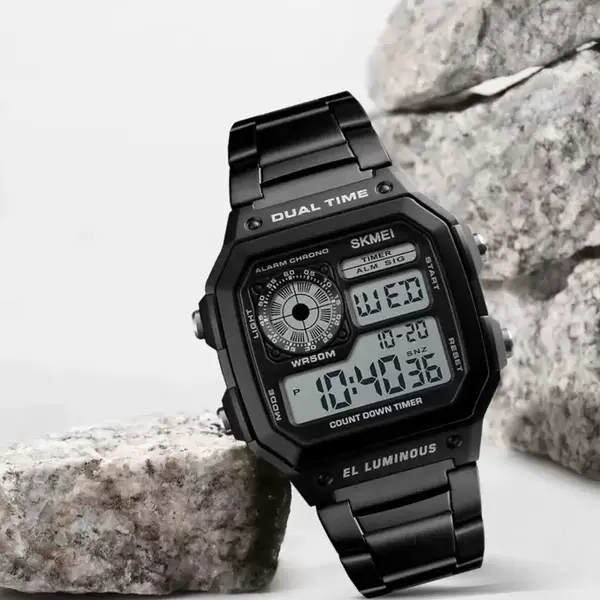 SKMEI 1335 Digital Multifunctional Stainless Steel Sporty Men's Watch – Dial Color: Black, Strap Color: Black – View 4