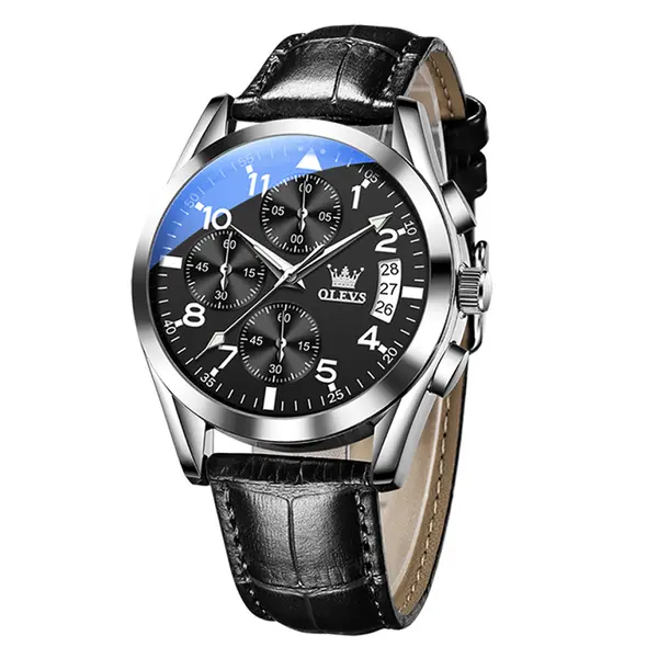 OLEVS 2878 Elite Sports Stainless Steel Chronograph Men's Analog Watch  – Dial Color: Black, Strap Color: Black – View 2