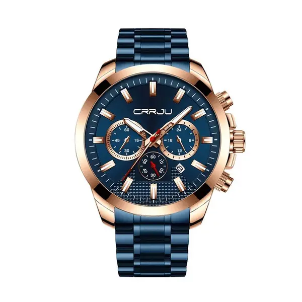 CRRJU 2286 High Quality Stainless Steel Multifunctional Quartz Classic Men's Watch – Dial Color: Blue, Strap Color: Blue – View 1