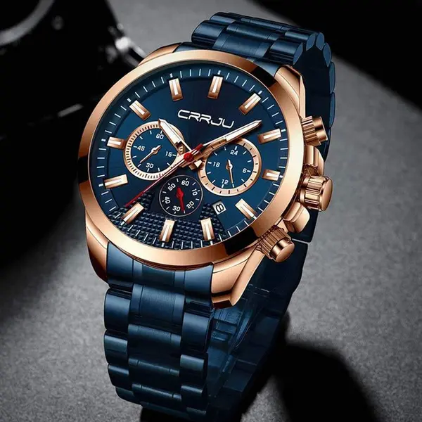 CRRJU 2286 High Quality Stainless Steel Multifunctional Quartz Classic Men's Watch – Dial Color: Blue, Strap Color: Blue – View 2