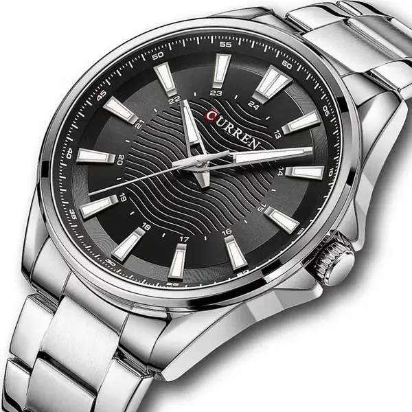 Curren 8424 Luxury Stainless Steel Quartz Casual Fashion Men's Watch – Dial Color: Black, Strap Color: Silver – View 3