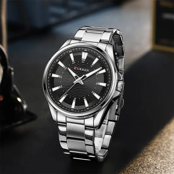 Curren 8424 Luxury Stainless Steel Quartz Casual Fashion Men's Watch – Dial Color: Black, Strap Color: Silver – View 4