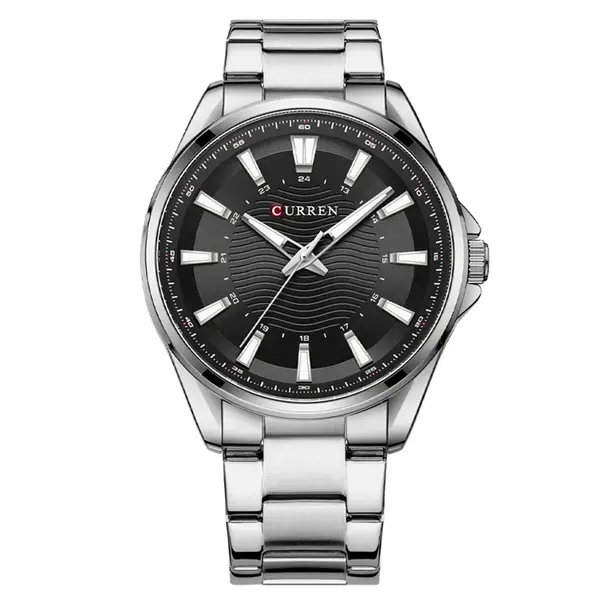 Curren 8424 Luxury Stainless Steel Quartz Casual Fashion Men's Watch – Dial Color: Black, Strap Color: Silver – View 1