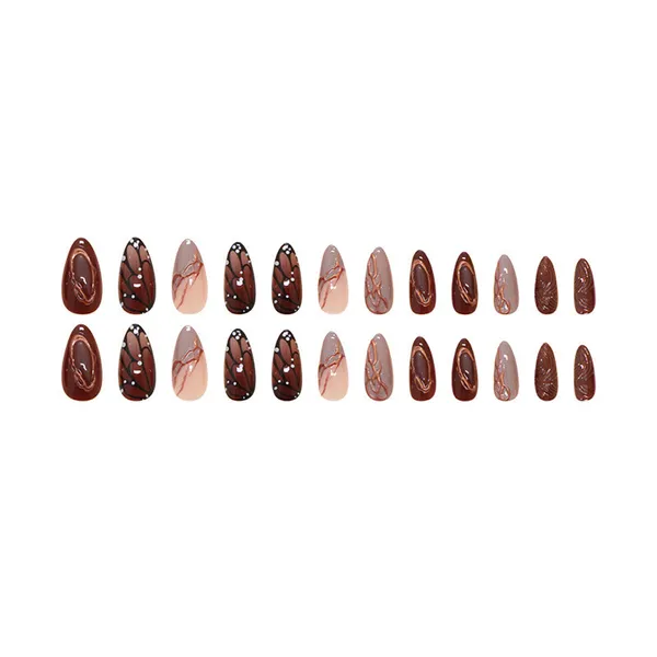 24Pcs Brown Butterfly Wing DIY Art Design False Wearable Artificial Nails with Glue  – View 3