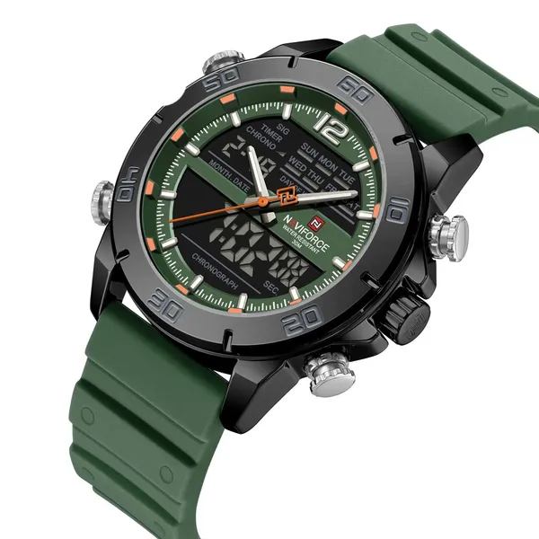 Naviforce 9253-T Stainless Steel Case Luminescent Men's Sports Analog Watch – Dial Color: Green, Strap Color: Green  – View 2