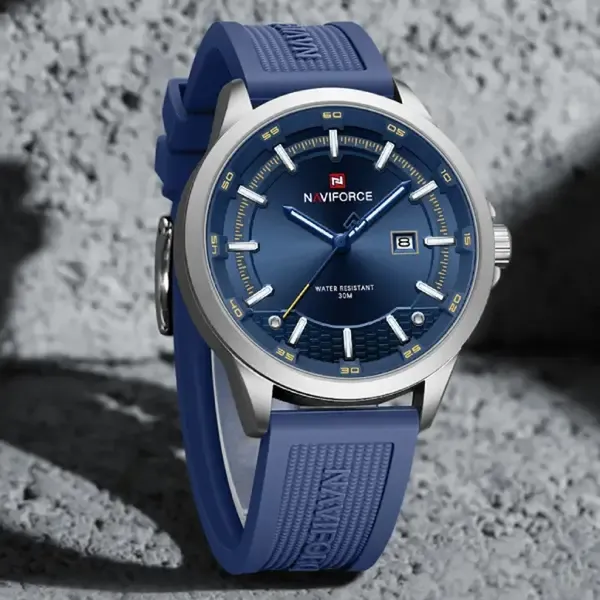 Naviforce 9248T Lightweight Comfortable Silicone Band Simple Sports Men's Watch – Dial Color: Blue, Strap Color: Blue – View 2