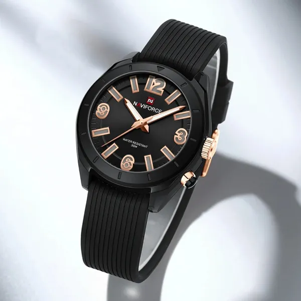 NAVIFORCE NF7103 Sports Waterproof Led Women's Watch – Dial Color: Black, Strap Color: Black – View 3