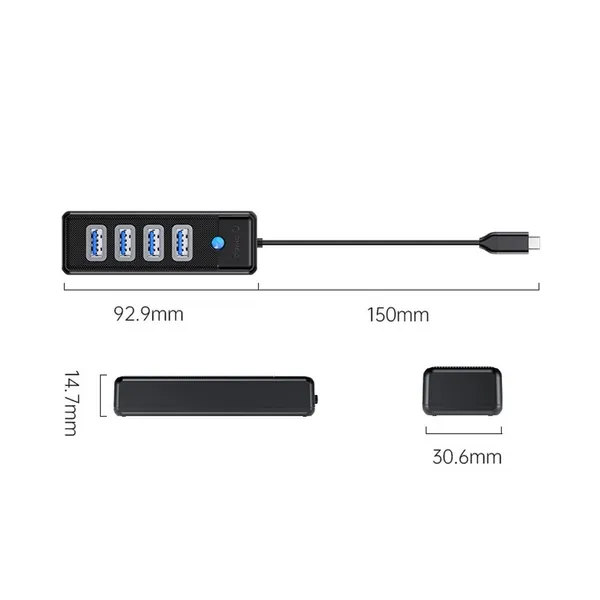 Orico PW4U-C3 4-Port Type-C To USB3.0 HUB Black – View 3