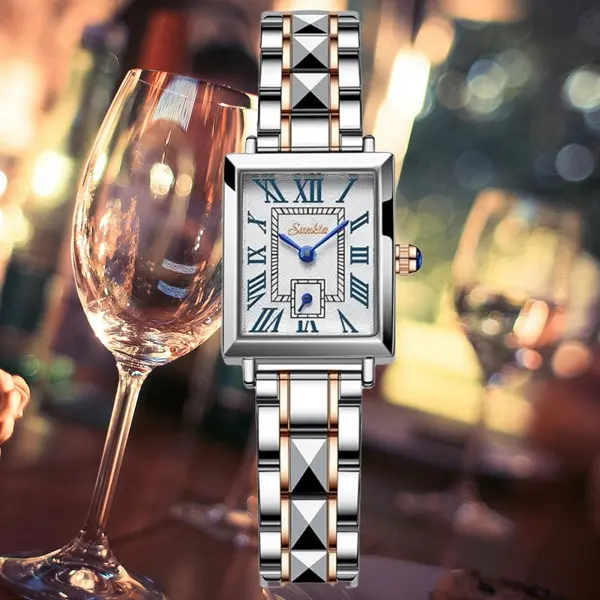 LIGE 6695 Analog Premium Gold Edition Stainless Steel Women's Fashion Watch – Dial Color: Blue, Strap Color: Rose – View 2