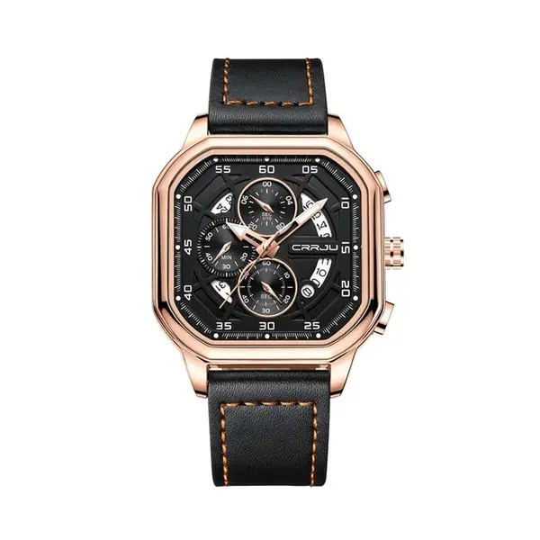CRRJU 2287 Fusion Of Minimalist Style & Timeless Elegance Steel Analog Quartz Men Watch – Dial Color: Rose Gold, Strap Color: Black – View 1