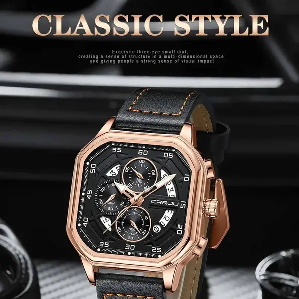 CRRJU 2287 Fusion Of Minimalist Style & Timeless Elegance Steel Analog Quartz Men Watch – Dial Color: Rose Gold, Strap Color: Black – View 2