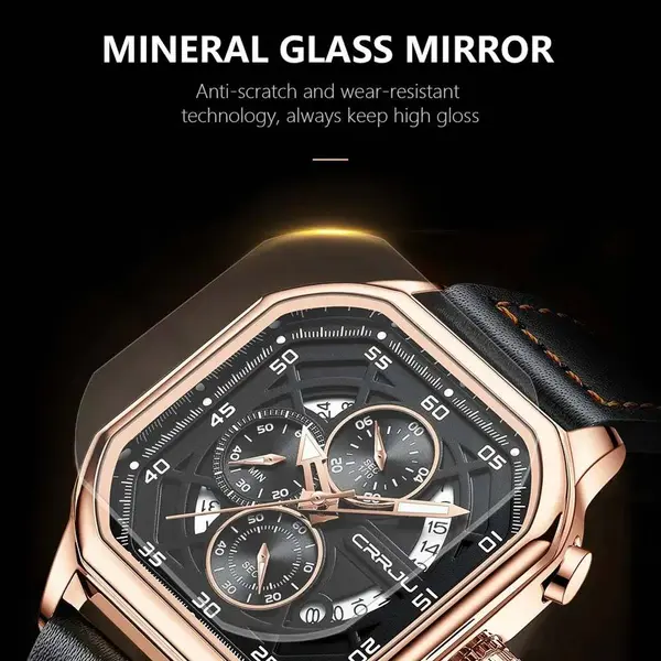 CRRJU 2287 Fusion Of Minimalist Style & Timeless Elegance Steel Analog Quartz Men Watch – Dial Color: Rose Gold, Strap Color: Black – View 4