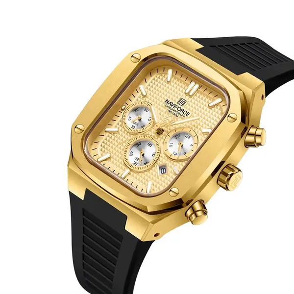 Naviforce 8037 Comfortable Silicone Band Multifunctional Sports Men's Watch – Dial Color: Gold, Strap Color: Black – View 2