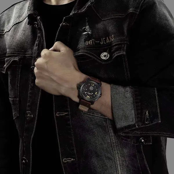 Naviforce NF9099 Luxury Leather Strap Chronograph Casual Male Fashion Watch – Dial Color: Black, Strap Color:  Brown  – View 5
