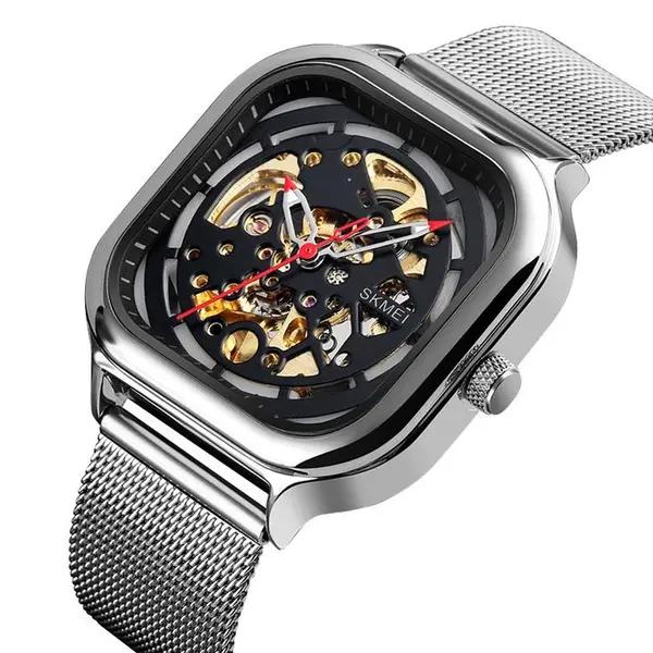 SKMEI 9184 Automatic Mechanical Stainless Steel Men's Watch – Dial Color: Black, Strap Color: Silver – View 2