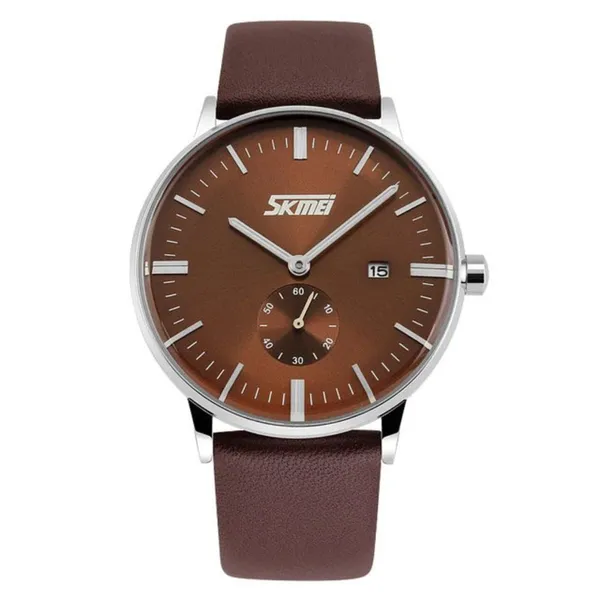 SKMEI 9083 Analog PU Leather Strap Quartz Men's Watch – Dial Color: Brown, Strap Color: Brown – View 1