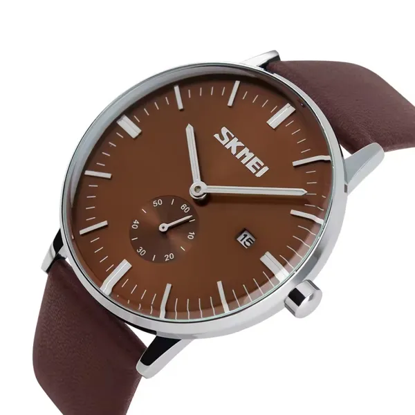 SKMEI 9083 Analog PU Leather Strap Quartz Men's Watch – Dial Color: Brown, Strap Color: Brown – View 2