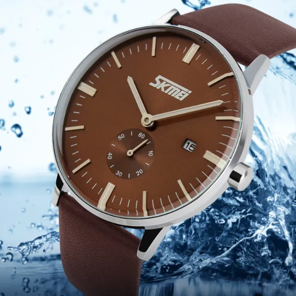 SKMEI 9083 Analog PU Leather Strap Quartz Men's Watch – Dial Color: Brown, Strap Color: Brown – View 4