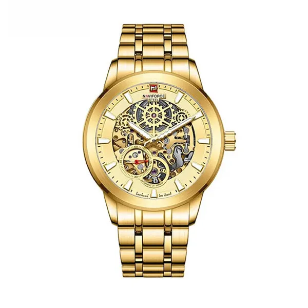 Naviforce NFS1002 Automatic Mechanical Stainless Steel Men's Watch – Dial Color: Gold, Strap Color: Gold  – View 1
