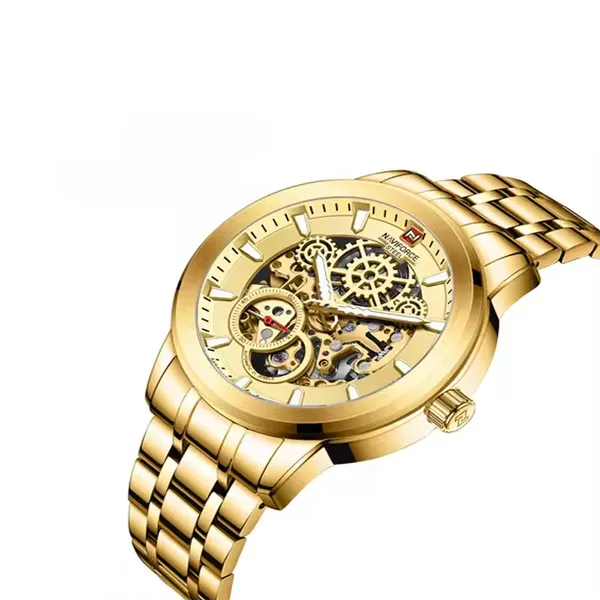 Naviforce NFS1002 Automatic Mechanical Stainless Steel Men's Watch – Dial Color: Gold, Strap Color: Gold  – View 2