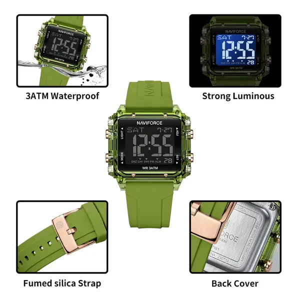 NAVIFORCE NF7101 Casual Sports Electronic Women's Watch  – Dial Color: Green, Strap Color: Green  – View 6