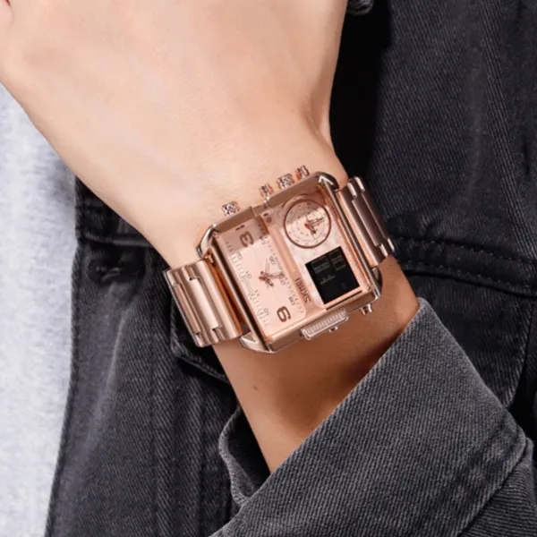 SKMEI 1584 Quartz Digital Luxury Business Wrist Men's Watch – Dial Color: Rose, Strap Color: Rose – View 4