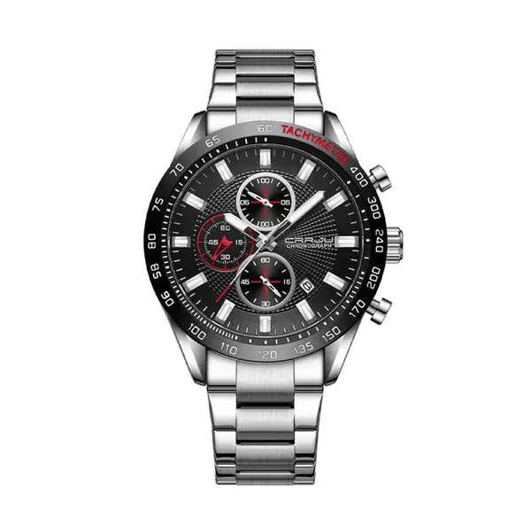 CRRJU 2306 High Quality Stainless Steel Multifunctional Quartz Classic Men's Watch – Dial Color: Black, Strap Color: Silver – View 1