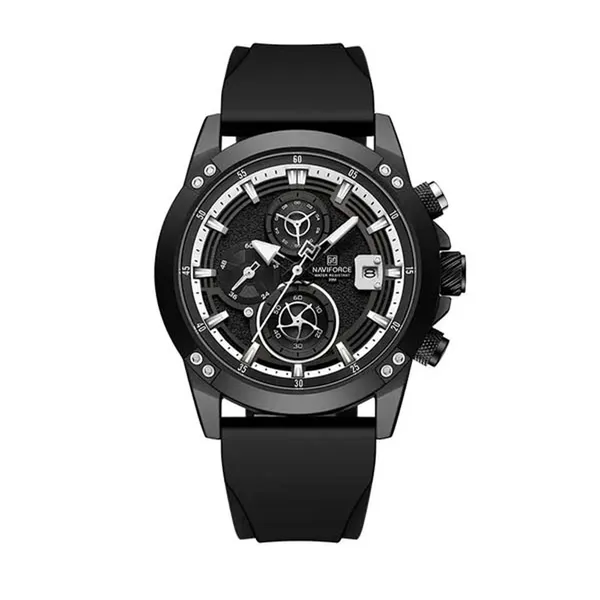 Naviforce 8033 Luxury Military Sports Quartz Analog Men's Watch – Dial Color: Black, Strap Color: Black – View 1