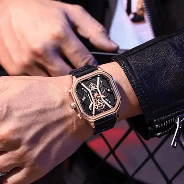 CRRJU 2313 Comfortable Stainless Steel Multifunctional Chronograph Luminous Dial Casual Men's Watch – Dial Color: Rose Gold, Strap Color: Black – View 3