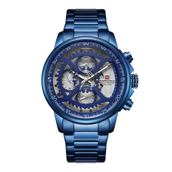 Naviforce NF9150 Luxury Steel Military Waterproof Quartz Men's Watch – Dial Color: Blue, Strap Color: Blue – View 1