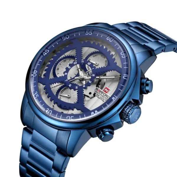 Naviforce NF9150 Luxury Steel Military Waterproof Quartz Men's Watch – Dial Color: Blue, Strap Color: Blue – View 2
