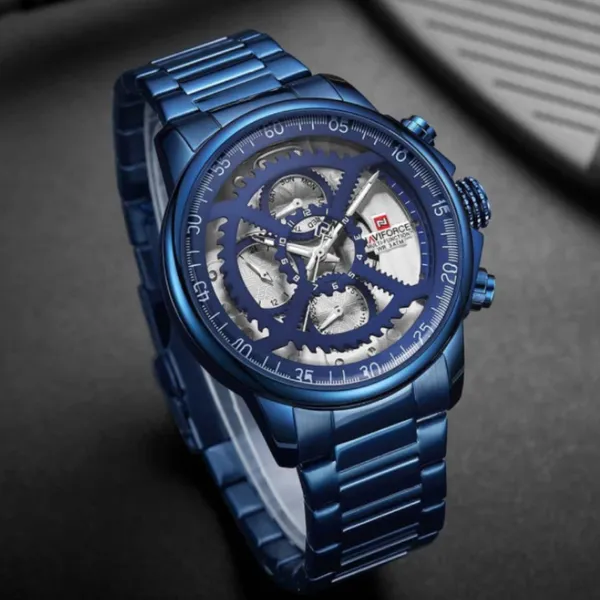Naviforce NF9150 Luxury Steel Military Waterproof Quartz Men's Watch – Dial Color: Blue, Strap Color: Blue – View 3