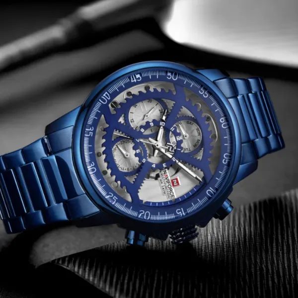 Naviforce NF9150 Luxury Steel Military Waterproof Quartz Men's Watch – Dial Color: Blue, Strap Color: Blue – View 4