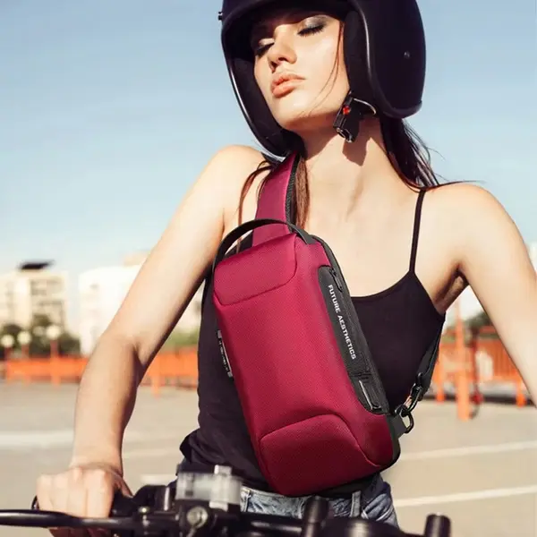 Bange 22085 Anti-theft Water Resist High Density Fabric Cross body Chest Bag – Color: Red – View 2