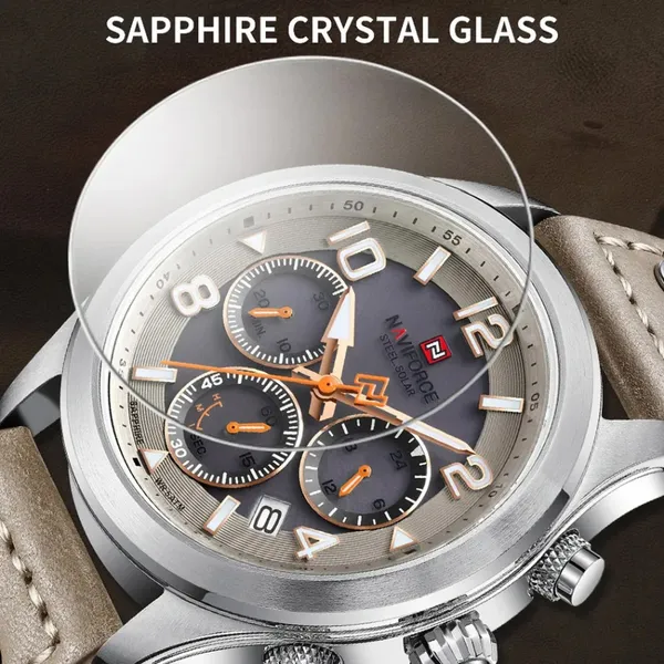 NAVIFORCE NF1006 Solar-Powered Movement Luminous Men Watch – Dial Color: Grey, Strap Color: Grey – View 2