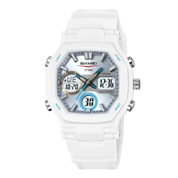 SKMEI 2389 Fashion Analog Digital Function Sport Men's Watch – Dial Color: Grey, Strap Color: White – View 1