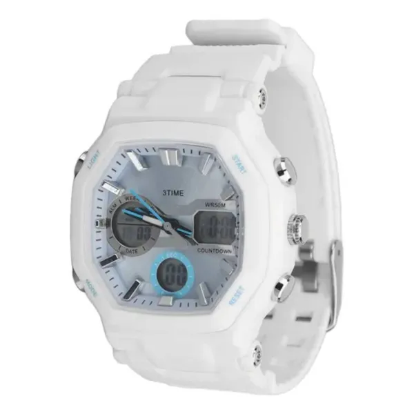 SKMEI 2389 Fashion Analog Digital Function Sport Men's Watch – Dial Color: Grey, Strap Color: White – View 2