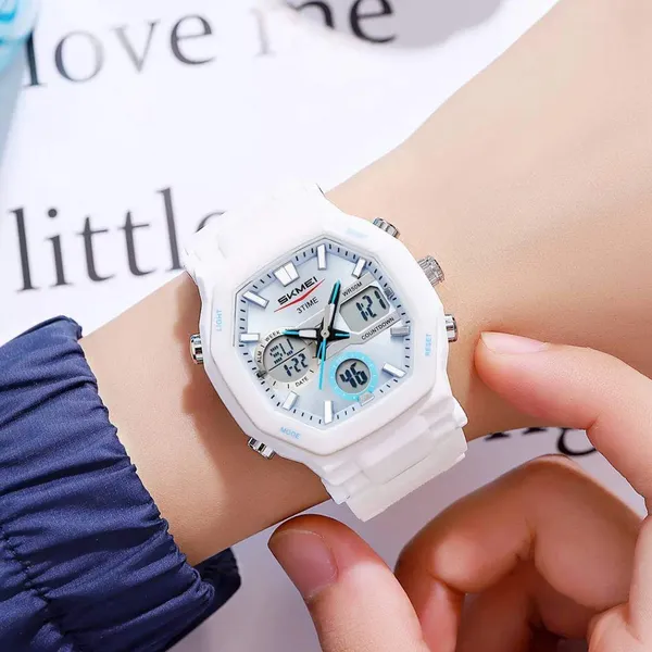 SKMEI 2389 Fashion Analog Digital Function Sport Men's Watch – Dial Color: Grey, Strap Color: White – View 4