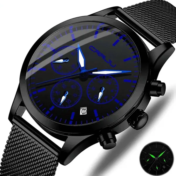 CRRJU 2288 Dive into Luxury Mesh Stainless Steel Casual Men's Watch – Dial Color: Blue, Strap Color: Black – View 2