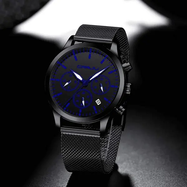 CRRJU 2288 Dive into Luxury Mesh Stainless Steel Casual Men's Watch – Dial Color: Blue, Strap Color: Black – View 3