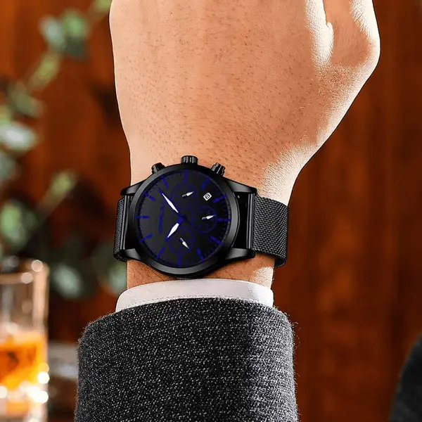 CRRJU 2288 Dive into Luxury Mesh Stainless Steel Casual Men's Watch – Dial Color: Blue, Strap Color: Black – View 4