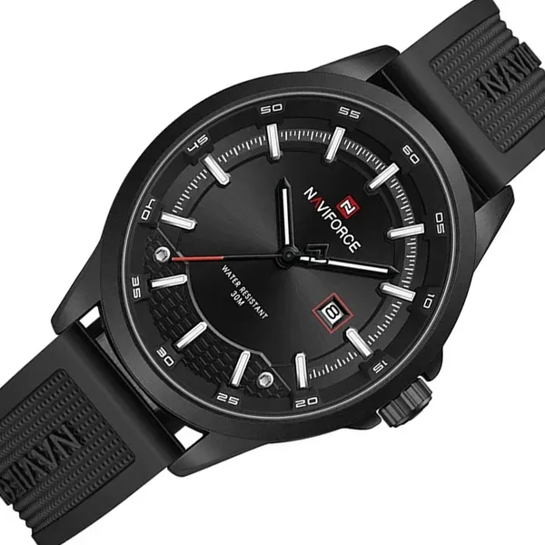 Naviforce 9248T Lightweight Comfortable Silicone Band Simple Sports Men's Watch – Dial Color: Black, Strap Color: Black – View 2