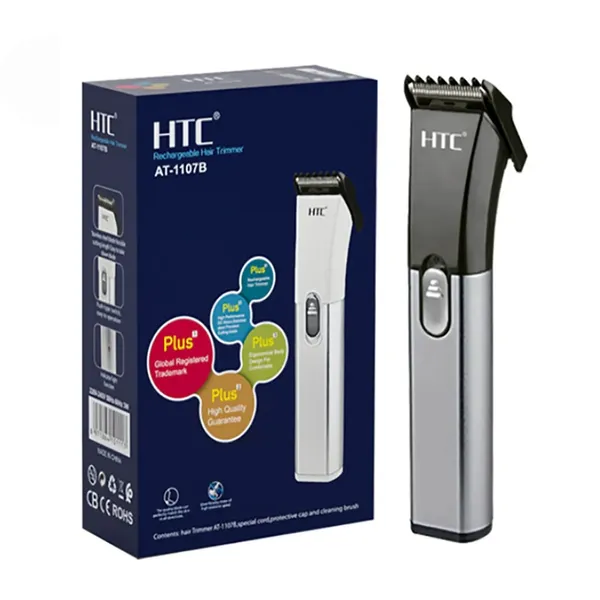 HTC AT-1107B Hair Trimmer Men Clipper USB Rechargeable Beard Trimmer – Color: Silver – View 2