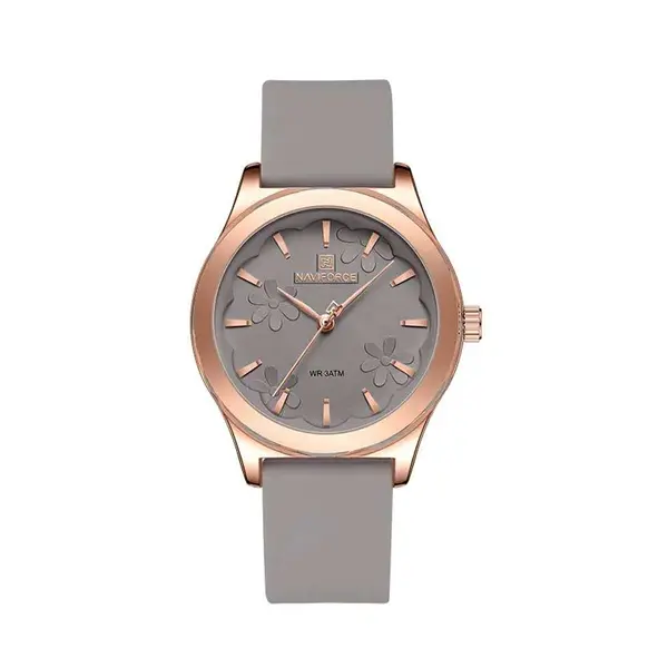 Naviforce NF5051 Comfortable Silicone Quartz Casual Fashion Women's Watch – Dial Color: Grey, Strap Color: Grey – View 1