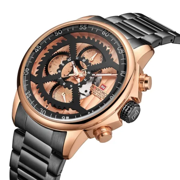 Naviforce NF9150 Luxury Steel Military Waterproof Quartz Men's Watch – Dial Color: Rose, Strap Color: Black – View 2