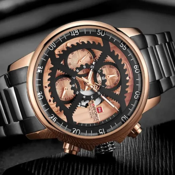 Naviforce NF9150 Luxury Steel Military Waterproof Quartz Men's Watch – Dial Color: Rose, Strap Color: Black – View 4
